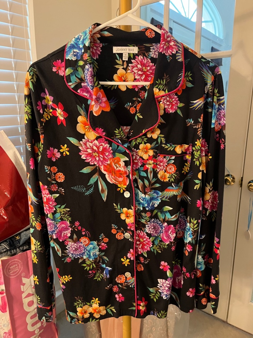 Johnny Was Black Floral Pajama Top